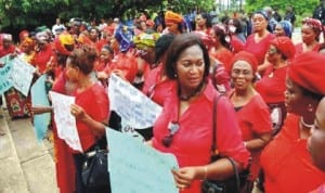 Members of Women for Peace and Justice, South-East Zone, during a peaceful rally over the abduction of   Government Secondary School girls, Chibok in Enugu , recently. Photo: NAN