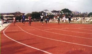 Sprinters struggling for honour during a national event in Port Harcourt, recently. Photo: Egberi S