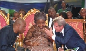 Governor Chibuike Amaechi (left), with his wife, Judith and former Minister of France, Bernard Kouchner, during the 2nd International Conference on Democracy and Good Governance, at Obi Wali Convention Centre, Chief G.U Ake Road, Port Harcourt, yesterday