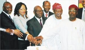 L-R: President, Pearl Awards Nigeria, Mr Tayo Orekoya, Chairman, Investment and Securities Tribunal, Mrs Ngozi Chianakwalam, chairman of the occasion, Dr Kalu Idika Kalu, Special Adviser, Pearl Awards Nigeria, Chief Alex Akinyele and Chairman, Pearl Awards Board of Governors, Alhaji Umar Abdullahi, cutting a cake during the 10th Annual Pearl Awards public lecture for Capital Market Development in Lagos, recently.