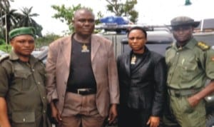  Former chairman, Nigeria Legion, Rivers State Command, Zone A, Port Harcourt, Major Felix Oriaghan (2nd left), executive member, Captain Tunde Adelooye (left), Captain Ephraim Ekim and a female legionnaire, (2nd) Lieutenant Rose Wosu, during the widow empowerment programme organised by the legion in Uyo, recently.