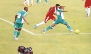 Super Eagles player trying to outsmarth an opponent during World Cup qualification campaign in Nigeria, recently. 