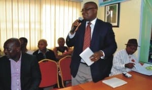 Director of Administration, Rivers State Environmental Sanitation Authority, Mr I. A. M. Gogo (standing)  addressing participants at a pre-conference to mark this year’s World Environment Day  in Port Harcourt , recently. Photo: Ibioye Diama