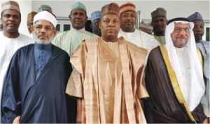 L-R: Secretary General of OIC, Mr Iyad Amin-Madani, Gov. Kashim Shettima of Borno State and Dr Ahmad Abdul'alim Mohammed of International Islamic Fiqh Academy, Jeddah, Saudi Arabia, during a visit by the OIC officials to Maiduguri, yesterday