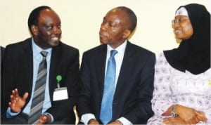 L-R: Director, Institutional Development, Africa Tax Administration Forum (ATAF), Mr Kennedy Onyonyi, representative of the Acting Executive Chairman, Federal Inland Revenue Service (FIRS), Mr Osy Chuke and a Coordinating Director, FIRS, Hajiya Queensley Seghosime, at the ATAF Seminar on VAT in Financial Services in Abuja last Monday.