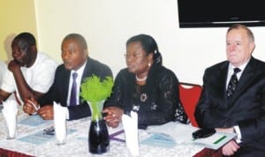 L-R: Representative of the Director General, Nigerian Maritime Administration and Safety Agency (nimasa), Capt. Bala Agaba, Executive Director, Maritime Labour & Cabotage Services, Calistus Obi, Director, Maritime Labour Service, Mrs Juliana Guuwa and European Director, Global Maritime Systems, Capt. George Bull, at the Maritime Labour Convention 2006 Inspectors in Lagos, last Tuesday. Photo: NAN