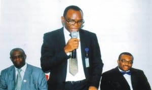 Perm. Secretary, Establishment, Rivers State represeting Head of Service, (middle) making an opening address. With him is General Manager, RNSC, Mr. Celestine Ogolo (right) with Director, Small Medium Enterprises Department, Ministry of Commerce representing Perm. Sec., Min. of Commerce,  Ms Kadilo Brown (left) during the NUJ Tide chapel send-forth of its retired members at Board Room, RSNC, last Wednesday. Photo: Egberi  Sampson