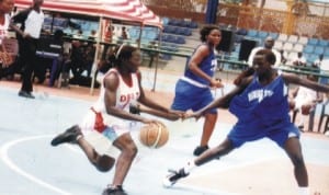 Basketball players in action during a national event in Port Harcourt, Rivers State recently.