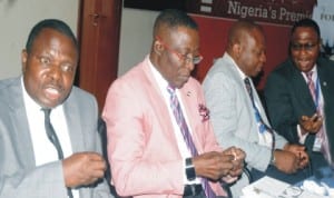 L-R: Director, Distance Learning Centre, University of Ibadan, Prof. Bayo Okunade, Director, Open and Distance Education, National Universities Commission, Dr Suleiman Ramon-Yusuf, Deputy Vice-Chancellor (Academics), University of Ibadan, Prof. Idowu Olayinka, Registrar, University of Ibadan, Mr Olujimi Olukoya, at the first distinguished lecture of the University of Ibadan Distance Learning Centre in Ibadan last Wednesday.