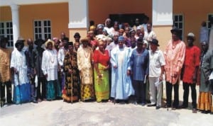 Gov. Kashim Shettima of Borno State (4th right) with members of the State chapter of Niger Delta Peoples Forum that paid him a solidarity visit in Maiduguri last  Friday.