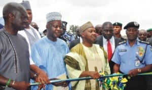  L-R: Minister of Police Affairs, Alhaji  Abduljelili  Adesiyan, Chairman, Police  Service Commission, Chief  Mike Okiro, Vice President Namadi Sambo and IGP Mohammed Abubakar, at the inauguration of  Sunday Adewusi Housing Estate at Dakwa in Niger State, yesterday.