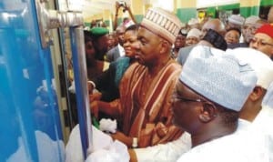 L-R: Deputy Governor of Lagos State, Mrs Adejoke Orelope-Adefulire, Vice President Namadi Sambo and Minister of Transport, Senator Idris Umar, at the inauguration of two air-conditioned Diesel Multiple Units (DMUS) and 68-seater air conditioned passenger coaches at the Iddo Rail Terminus in Lagos last Monday