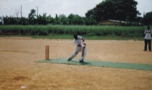 A cricketer battling for honour at Indomie Secondary School Championship in Port Harcourt,  Rivers State recently