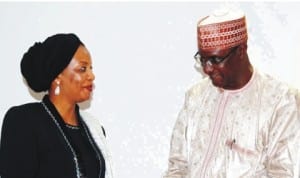 Acting Executive Secretary, National Investment Promotion Council, Alhaji Hassan Abubakar (right), handing over to his successor, Mrs Salamatu Umar, in Abuja, recently. Photo: NAN