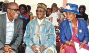Rivers State former Deputy Governor, Sir Gabriel Toby (middle), his wife, Dame Christie Toby and Chairman, PTA, Abec Nursery/Primary School, Engr. Sunny Pianwi, at the Unity Day celebration in Port Harcourt, last weekend.