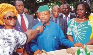 L-R: Minister of State for Foreign Affairs, Prof. Viola Onwuliri, Vice Chancellor, University of Nigeria, Nsukka (UNN), Prof. Benjamin Ozumba, Deputy Speaker, House of Representatives, Chief Emeka Ihedioha and Executive Secretary, Tertiary Education Trust Fund, Prof. Suleiman Bogoro,  at the foundation laying stone of Prof. Celestine Onwuliri Centre for Diease Control, at UNN, Enugu State last Tuesday.