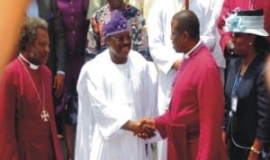 L-R: Archbishop of Ibadan, Most Rev. Segun Okubadejo, Governor Abiola Ajimobi of Oyo State, Primate of Anglican Communion, Most Rev. Nicholas Okoh and his wife, Nkasiobi, at the opening of Anglican Communion Standing Committee Meeting in Ibadan, recently.