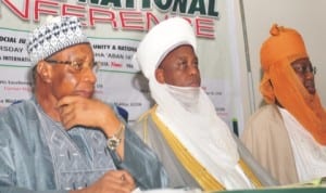 L-R: Former Chief Justice of Nigeria, Justice Dahiru Musdapher, Sultan of Sokoto, Alhaji Sa'ad Abubakar III and Sarki of Kazaure, Alhaji Najib Adamu, at the 7th Annual National Conference of Muslim Lawyers' Association of Nigeria in Abuja, recently. Photo: NAN