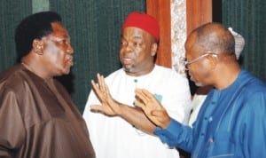  L-R: Minister of Culture, Tourism and National Orientation, Chief Edem Duke; Minister of Labour and Productivity, Chief Emeka Wogu and the Director-General, Bureau for Public Procurement, Mr Emeka Ezeh, at the Federal Executive Council meeting in Abuja, last Wednesday. Photo: NAN