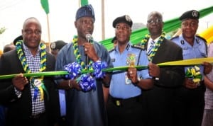 Minister of Police Affairs, Alhaji Abduljelili Adesiyan (2nd left), inaugurating a police hospital at Dei-dei in Abuja last Tuesday. With him are, IGP Mohammed Abubakar (3rd right), Chairman, Senate Committee on Police Affairs, Senator Paulinus Nwagwu (2n right), force medical officer, D.I.G. Grace Okudo (right) and the donor of the hospital, Chief Billy Ofessi.