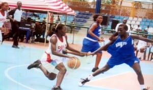 Basketball players in action during national event in Port Harcourt, Rivers State, recently