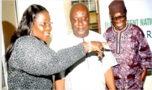 L-R:Rivers State Commissioner for Information and Communications, Mrs Ibim Semenitari, Rivers State Resident Electoral Commissioner, Mr Aniedi Ikoiwak and INEC Administrative Secretary, Mr Evurulobi Chinedu, at the inauguration of National Inter-Agency Advisory Committee on Voter Education and Publicity, Rivers State chapter in Port Harcourt, yesterday