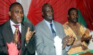 L-R: Director, nafdac, Oyo State, Rev. Benjamin Haruna, representative of the Director-General of nafdac, Dr Musa Umar and Assistant Director, Ports Inspection Directorate, Mr Onah Sunday, at a workshop on safe and responsible use of veterinary medicines for South-West zone in Ibadan, yesterday. Photo: NAN