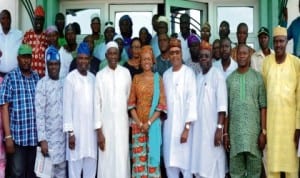 Wife of the former Governor of Lagos State, Sen. Oluremi Tinubu (middle) with other apc chieftains after a meeting with her in Lagos, yesterday. Photo: NAN