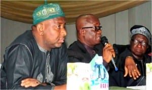 L-R: Executive Secretary, National Board for Technical Education, Dr Masa'udu Kazaure, Permanent Secretary, Ministry of Education, Dr MacJohn Nwaobiala and JAMB Registrar, Prof. Dipo Ojerinde, at the 5th JAMB combined policy meeting on admissions to degree, NCE and ND awarding institutions in Abuja, yesterday