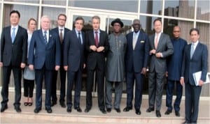 R-L. Former Prime Minister of Spain, Jose R. Zapatero, Special United Nation Envoy,  Mohamed Ibn Chambas, Former Massachusetts Secretary of Energy and Environmental Affairs, Ian Bowles, Former President of Ghana, John Kufuor. Rivers State Governor, Rt Hon Chibuike Amaechi. MP. House of Commons, Eric Joyce, Former Prime Minister of France, Francois Charles Fillon, Former President of Poland, Lech Walesa. Consul General, People Republic of China. during the Energy Environment and Investment Forum Port Harcourt  2014 at the new Obi Wali International Conference Centre in Port Harcourt