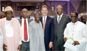 L-R: Chairman, Board of Directors, Pan Nigeria Limited, Alhaji Munir Jafa'aru; Minister of Industry, Trade and Investment, Dr Olusegun Aganga; Former Head of State, Retired Gen. Yakubu Gowon, Gov. Mukhtar Yero of Kaduna State and Managing Director, Pan Nigeria (LTD), Mr Ibrahim Boyi, at the launch of Peugeot 301 production in Nigeria,  Kaduna State, ysterday