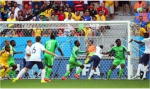 `Paul Pogba of France (1st  right) scoring the goal that deflated Super Eagles in the round of 16 World Cup match on Monday