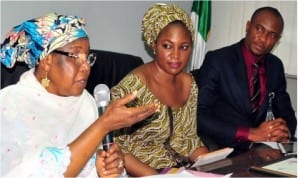 L-R: Minister of Women Affairs, Hajiya Zainab Maina, President, Quintessential Business Women Association, Mrs Shimite Katung and Executive Secretary, Association of Non-Bank Micro Finance Institutions of Nigeria, Mr Godbless Safugha, during the visit of members of Quintessential Business Women Association to the Minister in  Abuja, yesterday.