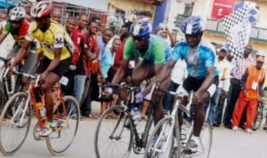Cyclists struggling  for honour during national event in Port Harcourt, Rivers State, recently.