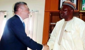 Director General, Bureau of Public Enterprises, Mr Benjamin Dikki (right), welcoming  the  Ambassador of Thailand, Amb. Chailert Limsomboon who paid him a courtesy visit in Abuja, recently.