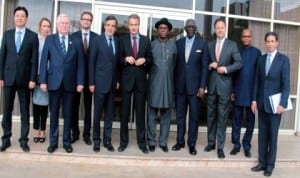 R-L. Former Prime Minister of Spain, Jose R. Zapatero, Special United Nations Envoy,  Mohamed Ibn Chamber, former Massachusetts Secretary of Energy and Environmental Affairs, Ian Bowles, former President of Ghana, John Kufuor, Rivers State Governor, Rt Hon Chibuike Amaechi, MP, House of Commons, Eric Joyce, former Prime Minister of France, Francois Charles Fillon, former President of Poland, Lech Walesa and Consul General, People Republic of China, during the Energy Evironment and Investment Forum in Port Harcourt, recently.