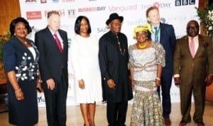 L-R: Chairman, World Pension Summit for Africa, Mrs Grace Usoro; Co-chairman, World Pension Summit, Mr Harry Smorenberg; Acting Director-General of Pencom, Ms Chinelo Anohu-Amazu; President Goodluck Jonathan; Minister of Finance, Dr Ngozi Okonjo-Iweala; Co-chairman, World Pension Summit, Mr Eric Eggink and Chairman, Senate Committee on Pencom, Sen. Aloysius Etuk, at the World Pension Summit in Abuja last Monday.