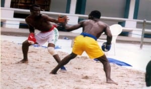 Traditional boxers in action during a national event in Port Harcourt, Rivers State recently