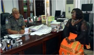 Rivers State Commissioner for Information and communications, Mrs Ibim Semenitari (right) listening to the Commissioner of Police, Rivers State Command, Mr Tunde Ogunsakin during a courtesy visit to the police boss by Semenitari and Management of Rivers State Newspaper Corporation in Port Harcourt, yesterday