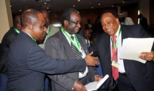 L-R: Vice Chairman, Emerald Energy Resources Limited, Dr Jude Ameafule,chairman, Gladson Petrogas Limited, Dr Godwin Omene and former Presidential Adviser on Petroleum, Dr Emmanual Egbogah, at the 2014 Abuja Petroleum Roundtable in Abuja last Monday. Photo: NAN