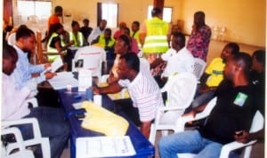 Beneficiaries receiving free medical attention from medical practitioners at a Community Hall in Mile 3, Diobu, Port Harcourt, yesterday. The free medical programme was initiated by member of House of Representatives representing Port Harcourt Constituency 2, Hon. (Mrs) Blessing Nsiegbe. Photo: Prince Dele Obinna
