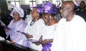 L-R: Out-going Chief Judge of Lagos State, Justice Ayotunde Phillips, her  sister, Justice Olufunmilayo Atilade, Aunt, Mrs Elizabeth Hamilton and APC Chieftain, Senator Bola Tinubu, at   the 60th birthday and retirement thanksgiving service for out-going Chief Judge of Lagos State in Lagos, last Saturday.