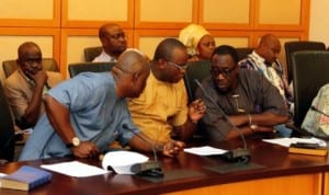 (R-L) Caretaker Committee Chairman of Eleme LGA and Deputy National Secretary of the APC, Hon. Oji Ngofa, member, Rivers State House of Assembly, Hon. Josiah John Orlu and Chairman of the Port Harcourt Flour Mills, Hon. Marcus Nle Eji, during a solidarity visit by Leaders of Eleme ethnic nationality to Governor Chibuike Amaechi at Government House, Port Harcourt, recently.