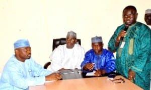 L-R: General Manager, Community Social Development Projects (Csdp), Abubakar Mohammed, Principal Private Press Secretary to Bauchi State Governor, Alhaji Adamu Alkali, Bauchi State Commissioner for Information, Alhaji Salihu Barau and Bauchi State Chief Press Secretary, Mr Ishola Michael, at a news conference on project implementation in Bauchi, recently.