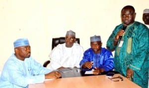 L-R: General Manager, Community  Social Development Projects (Csdp), Abubakar  Mohammed, Principal Private Press Secretary to Bauchi State Governor, Alhaji Adamu Alkali,  Bauchi  State Commissioner for Information, Alhaji Salihu Barau and Bauchi State Chief Press Secretary, Mr Ishola Michael,  at  a news conference on  project implementation  in Bauchi, recently.