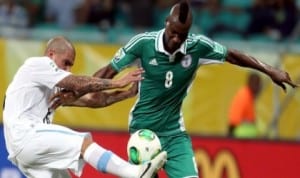 Brown Idaye (8) on duty for Nigeria at the last African Nations Cup in South Africa, last year