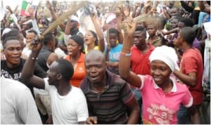 APC supporters jubilating over re-election of Gov. Rauf Aregbesola of Osun in Osogbo, yesterday