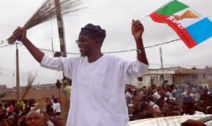 Governor Aregbesola of Osun State celebrating his re-election in Osogbo last Saturday. Photo: NAN