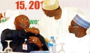 L-R: Director-General, Nta, Mr Sola Omole; Chairman, Executive Committee, Nigeria Election Debates Group, Chief Taiwo Alimi and Representative of Director-General, Federal Radio Corporation of Nigeria, Mr Sani Suleiman, at an International Debate Best Practices symposium in Abuja, yesterday.