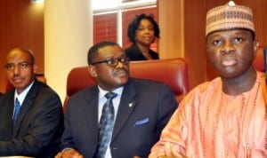 L-R: Minister of State for Health, Dr Khaliru Alhassan, Minister of Health, Prof. Onyebuchi Chukwu and Minister of State 2 for Foreign Affairs, Mr Nurudeen Mohammed briefing Heads of Foreign Missions in Nigeria on Ebola Virus  in Abuja, recently.